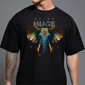 Black round neck T-shirt, beautiful realistic Elephant printed
