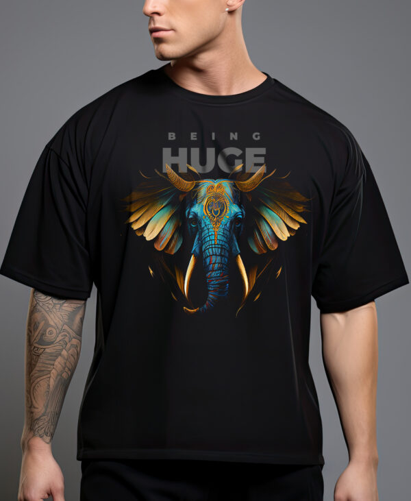Black round neck T-shirt, beautiful realistic Elephant printed