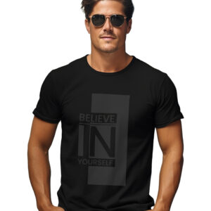 Plain Black Round neck Cotton T-Shirt, Believe in Yourself printed