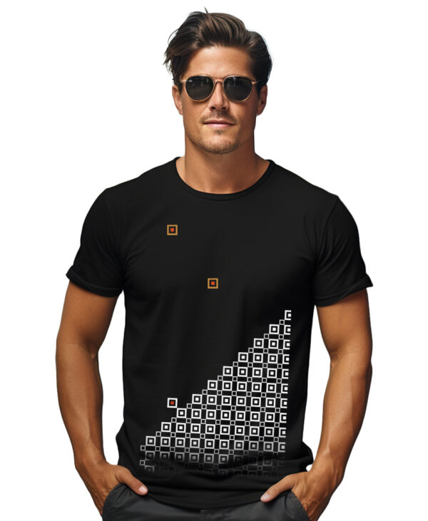 Black Cotton T-shirt, round neck, abstract checkbox design