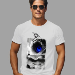 White Color T-shirt Round Neck Eye printed