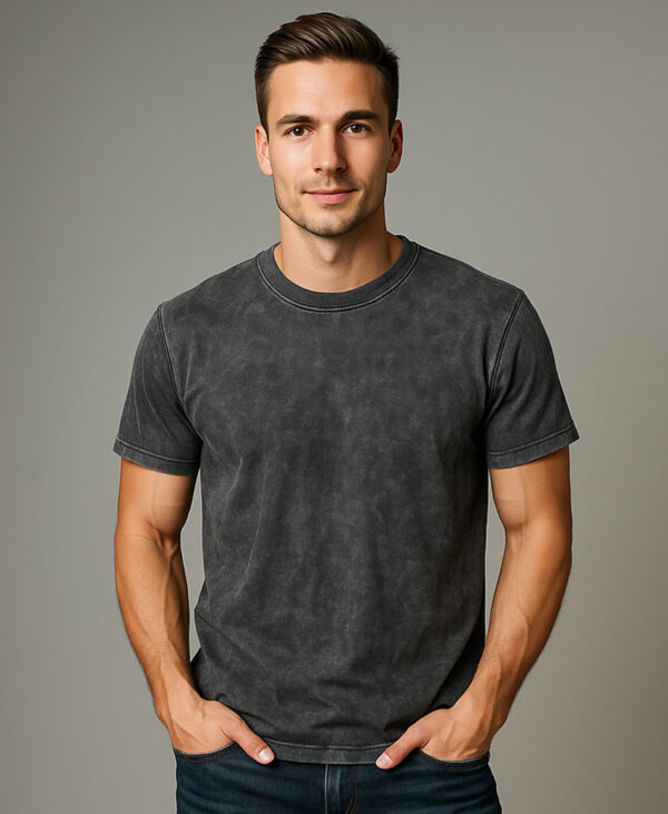 Trending Acid Washed Cotton T-shirt Dark Grey